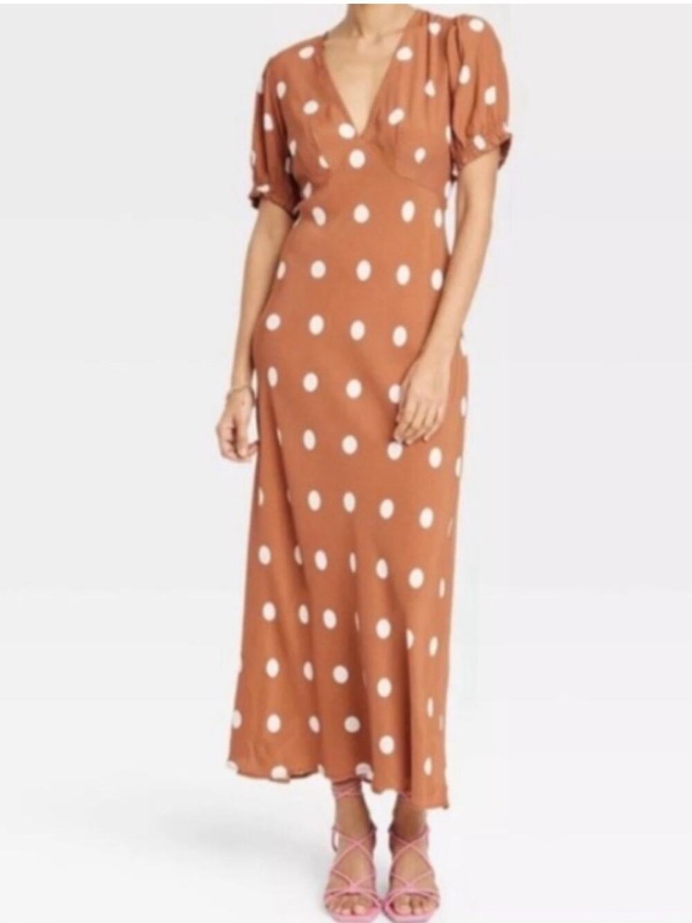A New Day Polka Dot Maxi Dress Brown Size Small